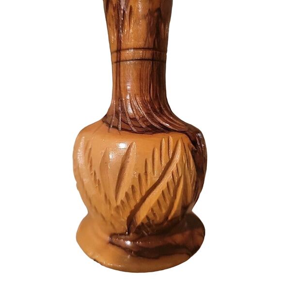 Gorgeous 6” Vintage Carved Hand Made Turned Burl Wood Bud Vase - Picture 7 of 12